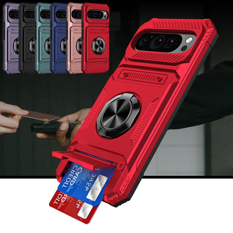 Shieldplus Rugged Phone Case For Google Pixel 9 Pro Xl Â Shockproof, With Finger Ring, Kickstand & Magnetic Mount Compatible, Red 9152228582552