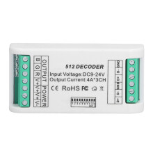 RGB LED Controller, Multi-Channel Output DMX Decoder For Stage Lights, IP44Protection Level Ensures Robust Performance (3CH)