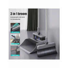 4-in-1 Broom Set (Broom, Dustpan, Squeegee, Floor Brush) – Space-Saving for Home, Dorm, Office & More