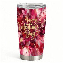 Romantic Red Pink Explosion Art Coffee Tumbler, Insulated Stainless Steel Drink Cup Valentine Gift for Her