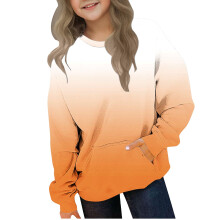 Girls' Gradient Pullover Sweatshirt, Oversized Crewneck Thermal Top with Pocket – Trendy Autumn/Winter Casual Wear for Kids 2-12 Years