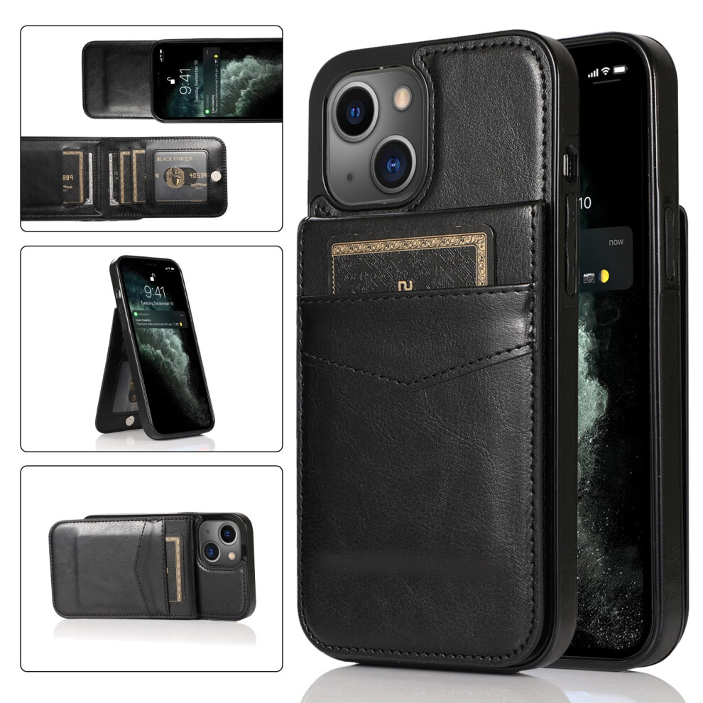 Shockproof Wallet Case For Compatible With Iphone 14 (6.1"), Faux Leather, Card Holder, Kickstand, Magnetic Clasp, Black 9130661977579