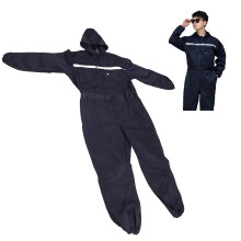 XL Hooded Rust‑Proof Dark Blue Long‑Sleeve Reflective Coverall – Deep Pockets, Elastic Waist, Durable Polyester, Ideal for Factory Work