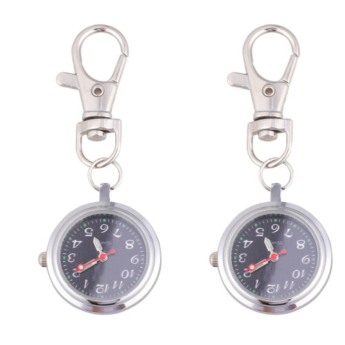2Pcs Silver Quartz Pocket Watch with Key Buckle Large 2