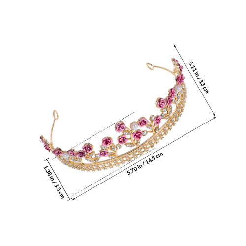 Pink Rose Bridal Headband Rhinestone Tiara Crown for Wedding Decor 1