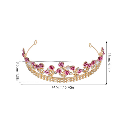 Pink Rose Bridal Headband Rhinestone Tiara Crown for Wedding Decor 2