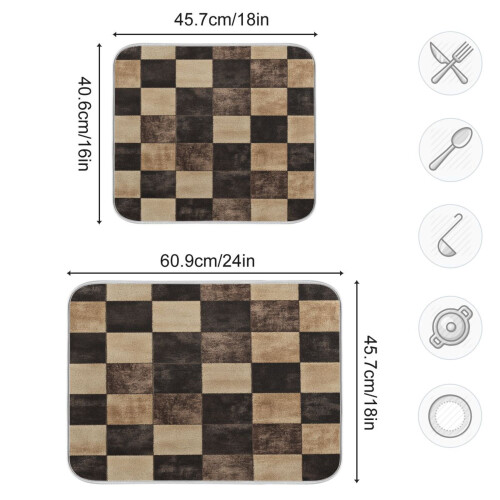 Καφέ και μαύρο Tartan χαλάκι κουζίνας για στέγνωμα πιάτων, απορροφητικό μαξιλάρι 2