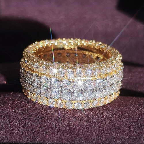 18K Yellow Gold Plated Wide Eternity Ring with Cubic 2