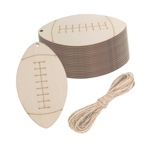 Wood Football Cutouts with String 20 Pieces 2