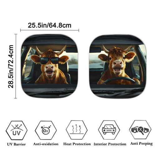 Σκίαστρο αυτοκινήτου Happy Highland Cow 2 τεμαχίων, προστατευτικό ζελατίνας πλευρικού 2