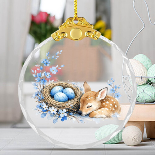 Golden Easter Glass Pendant 2D Flat Ornament 2