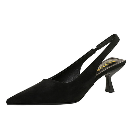 Women's Suede Pointed Toe Cutout Elegant Heel Strap Pumps 2