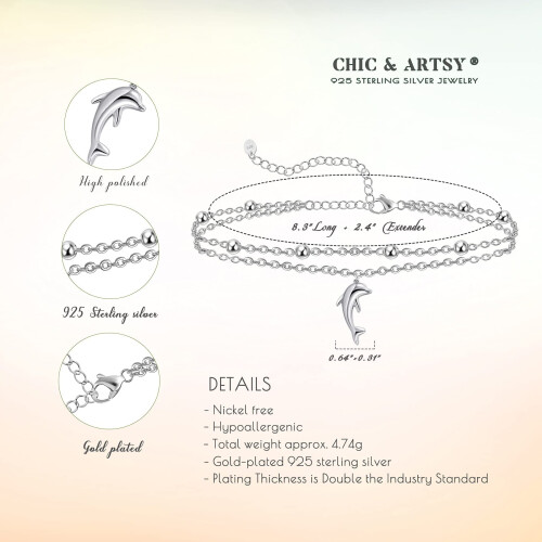 Sterling Silver Dolphin Anklet, 10.7-Inch Cable Chain 1