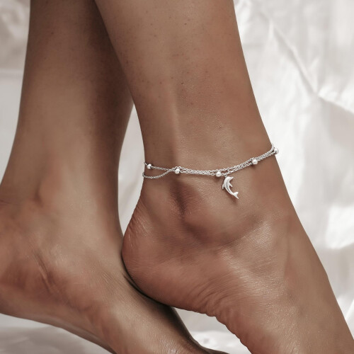 Sterling Silver Dolphin Anklet, 10.7-Inch Cable Chain 2
