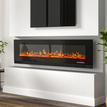 72inch Wall Mounted Electric Fireplace Adjustable Flame, Black