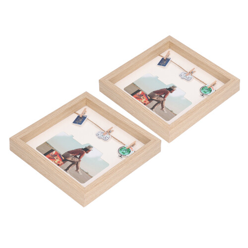 Innovative Shadow Box Display Frame, Wooden Keepsake Frame For Multi-functional Display, 2Packs In Light Oak 2