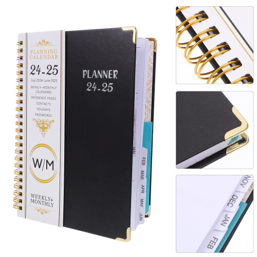 4Pcs Thick Spiral Notebook Work Diary Black Multi-Use Planner 2