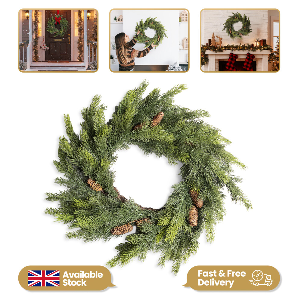 Shatchi 80Cm Cypress Pine Christmas Wreath With Cones