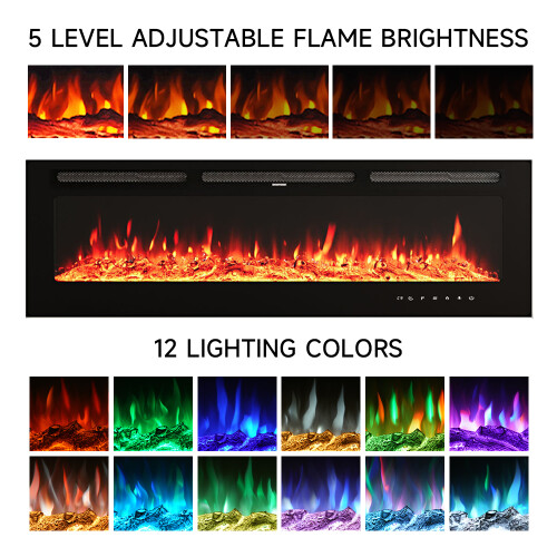 80 Inch Recessed & Wall Mounted Electric Fireplace with Remote 2