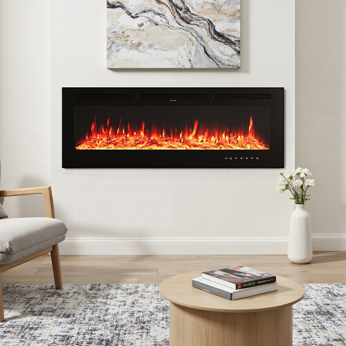 80 Inch Recessed & Wall Mounted Electric Fireplace with Remote