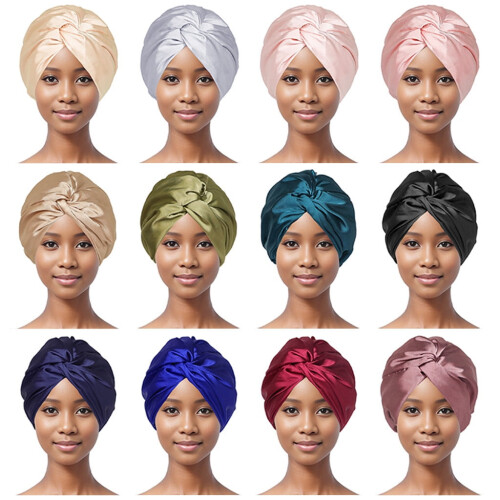 Silk Hair Bonnet for Sleeping Double-Layer Adjustable Pink 2