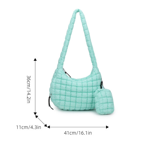 Bolsa transversal feminina moderna e acolchoada, leve e espaçosa, com zíperes pequenos, ideal para maquiagem. 2