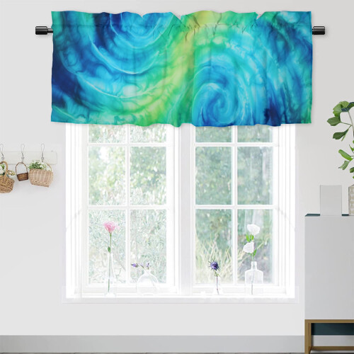 Κουρτίνες Tie-Dye σε χρώμα ακουαρέλας boho, μπλε τιρκουάζ, 54x18in, 2 πάνελ, με τσέπη σε 1