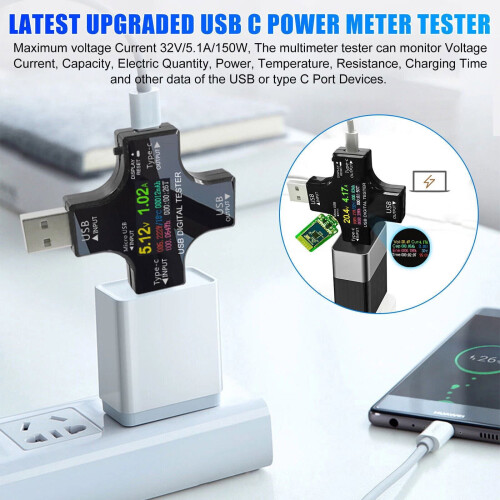 Δοκιμαστής μετρητή ισχύος USB τύπου C PD3 0Μετρητής τάσης ρεύματος για 32V5.1A με 1