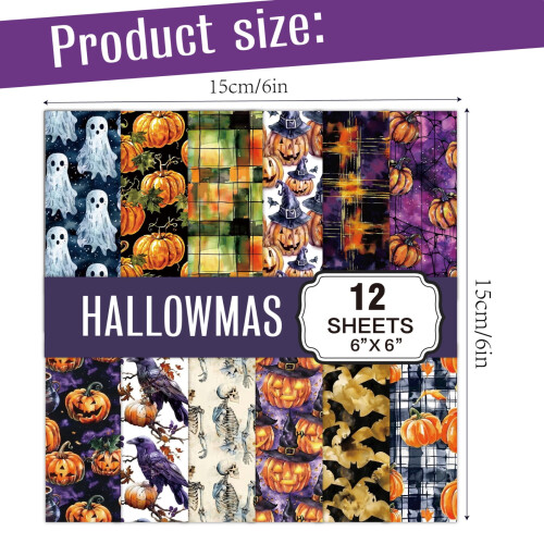 Bloco de Papel de Halloween com Abóbora, Castelo, Morcego e Teia de Aranha (12 peças) 2