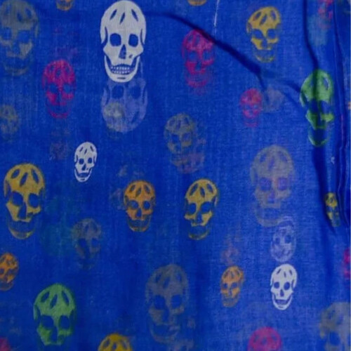 (Blue) Colourful Skull Print Lightweight Scarf 1