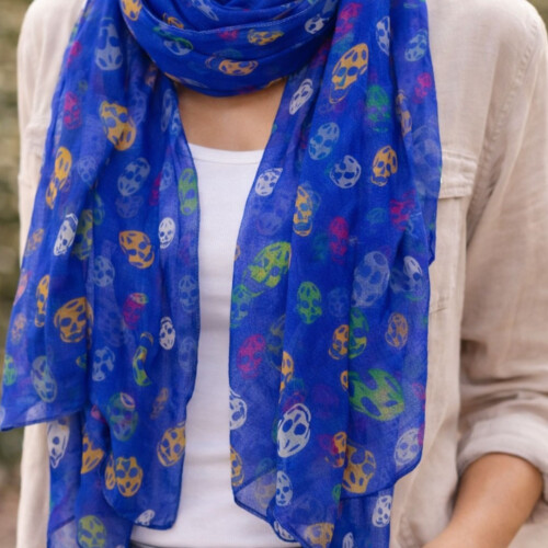 (Blue) Colourful Skull Print Lightweight Scarf 2