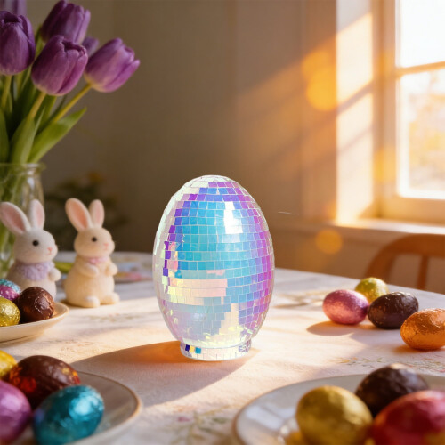 Glass Mirror Easter Egg Lamp 6.7 inch Blue LED Night Light 1