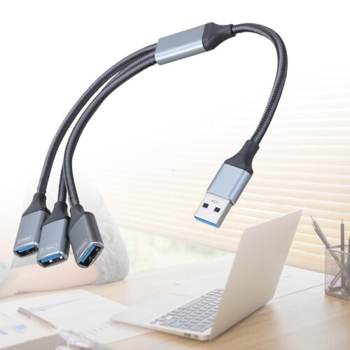 USB Male to Multiport Splitter Adapter with 1xUSB3.0 and 2xUSB2.0 Extension Cable for TVs and Computer Use 1