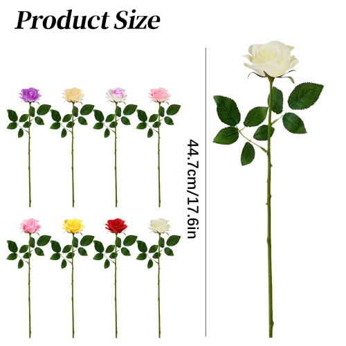 Rosa artificiale in seta con stelo da 17,6 pollici 2