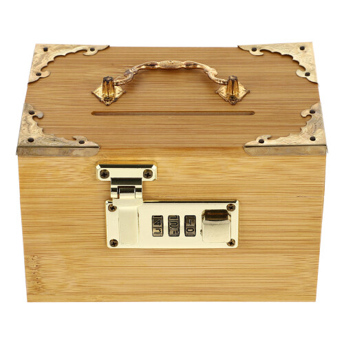 2Pcs Light Brown Wooden Treasure Box with Password Lock Storage Case 1