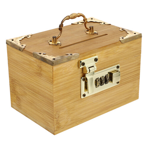 2Pcs Light Brown Wooden Treasure Box with Password Lock Storage Case 2