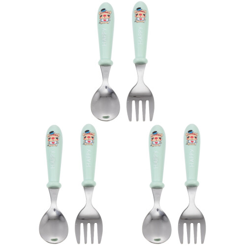 3Sets Toddler Fork Spoon Set Green Safe Practical Kids Tableware 1