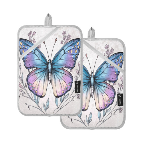 Butterfly Pot Holders Set Heat Resistant 2 Pcs 7" x 9.8" 1