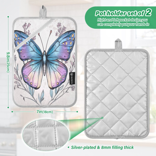 Butterfly Pot Holders Set Heat Resistant 2 Pcs 7" x 9.8" 2