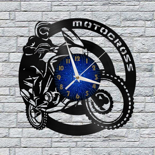 Ρολόι τοίχου με βινύλιο Motocross για διακόσμηση κουζίνας Τέχνη τοίχου Δώρο για τον 1
