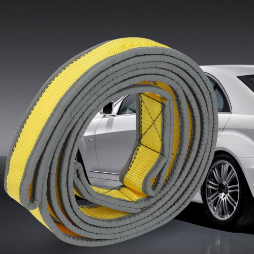 Car Tow Strap High-Strength 8-Ton Yellow-Grey Reflective PP 2