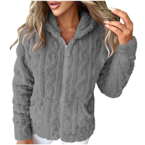 Γυναικείο τζάκετ με επένδυση Sherpa Fleece και κουκούλα – Ζεστό, oversized, με τσέπες, 1