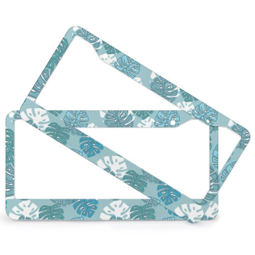 Monstera Leaf License Plate Cover 2 Pack Aluminum Frame 1