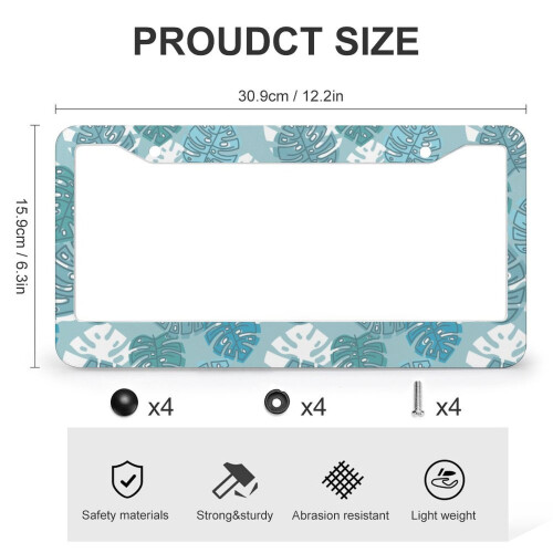 Monstera Leaf License Plate Cover 2 Pack Aluminum Frame 2