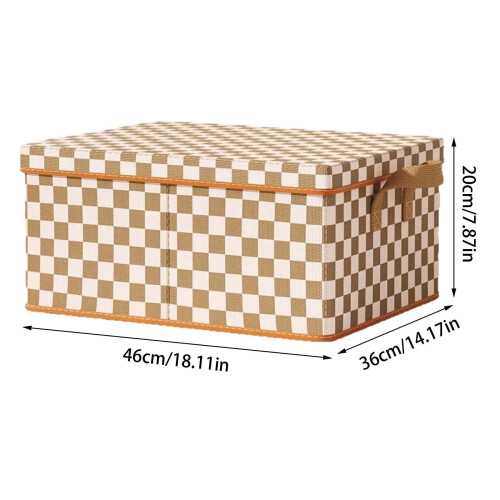 Fabric Storage Box with Lid, Brown/White Square Cloth Bin for Clothes, Foldable Wardrobe Organizer 2