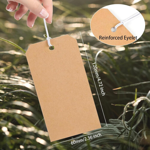 White Paper Hanging Tags with String, 100 pcs, 4.76"2.36", Writable Gift Tags for All Occasions 2