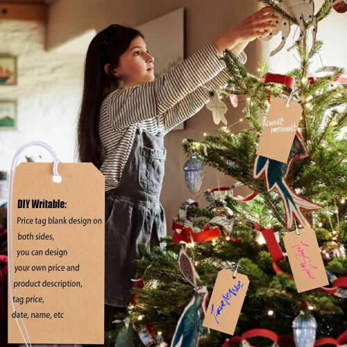 100 Pack Kraft Hanging Tags with String, Writable Price/Gift Tags (4.76"2.36"), Compatible with All Occasions 2