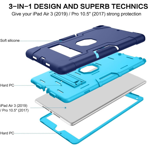Capa resistente de 3 camadas com suporte: Compatível com iPad Air 3 (10,5", 2019) e iPad Pro 10,5" (2017) 1