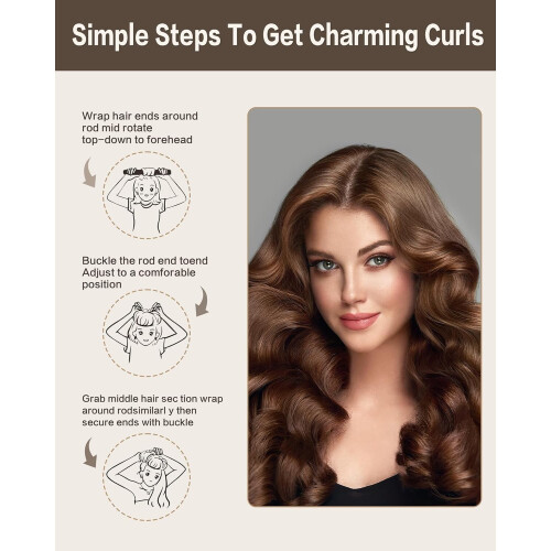 Ρόλερ μαλλιών Heatless Curls για μπούκλες νύχτας - 4 τεμάχια ράβδοι για μπούκλες για 1