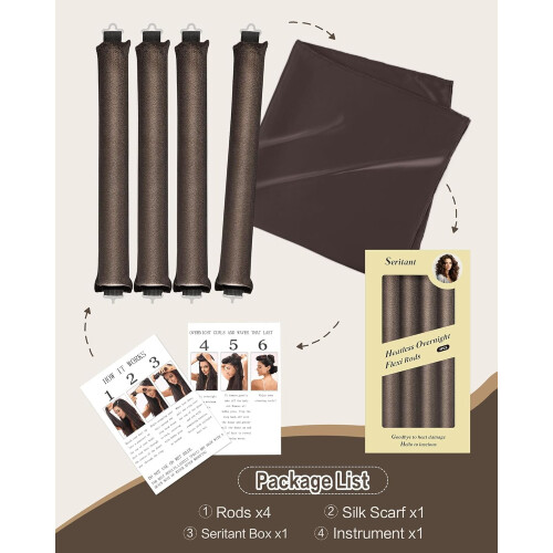 Ρόλερ μαλλιών Heatless Curls για μπούκλες νύχτας - 4 τεμάχια ράβδοι για μπούκλες για 2